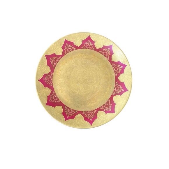 RARE AOFI Porzellan Manufakt Germany Hanging Plate Gold Fuchsia Karlsbader - Picture 2 of 9